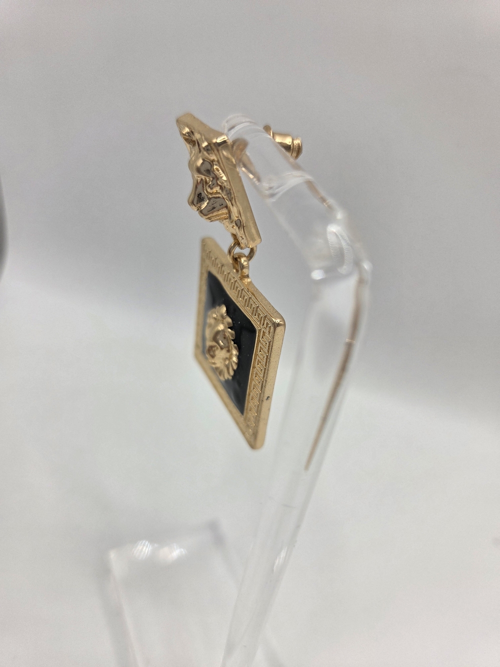 Mikayla Gold Lion Head Post With Dangle Lion Head Set In Black Enamel Earrings - Picture 7 of 9